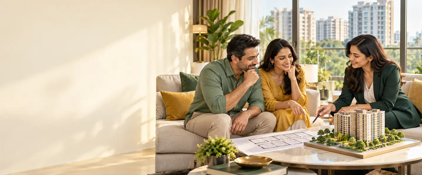 A couple reviewing a premium property investment with a Loandohst adviser